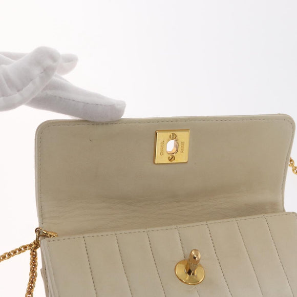 CHANEL Mademoiselle Chain Shoulder Bag Leather Ivory Gold CC Auth 159320