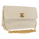 CHANEL Mademoiselle Chain Shoulder Bag Leather Ivory Gold CC Auth 159320A-1