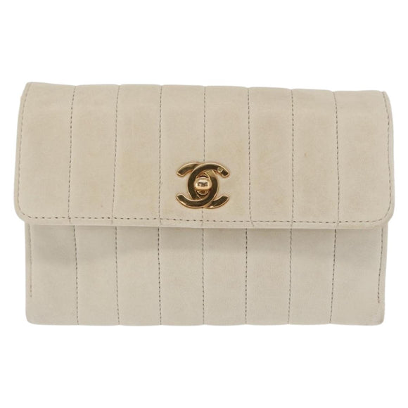 CHANEL Mademoiselle Chain Shoulder Bag Leather Ivory Gold CC Auth 159320