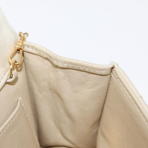 CHANEL Mademoiselle Chain Shoulder Bag Leather Ivory Gold CC Auth 159320A