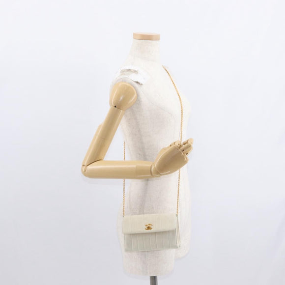 CHANEL Mademoiselle Chain Shoulder Bag Leather Ivory Gold CC Auth 159320A