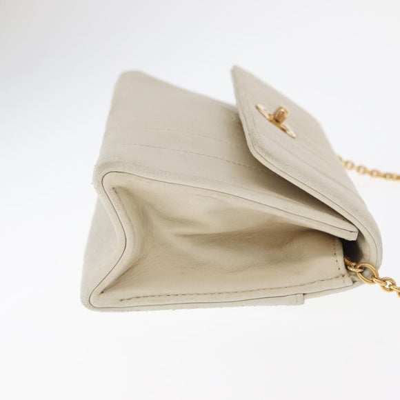 CHANEL Mademoiselle Chain Shoulder Bag Leather Ivory Gold CC Auth 159320