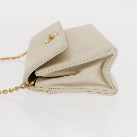 CHANEL Mademoiselle Chain Shoulder Bag Leather Ivory Gold CC Auth 159320A