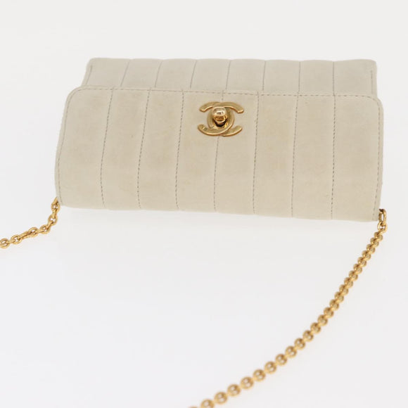 CHANEL Mademoiselle Chain Shoulder Bag Leather Ivory Gold CC Auth 159320A