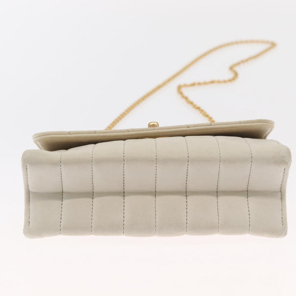 CHANEL Mademoiselle Chain Shoulder Bag Leather Ivory Gold CC Auth 159320