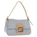 FENDI Zucchino Canvas Mamma Baguette Hand Bag Light Blue Silver Auth 159322V-1