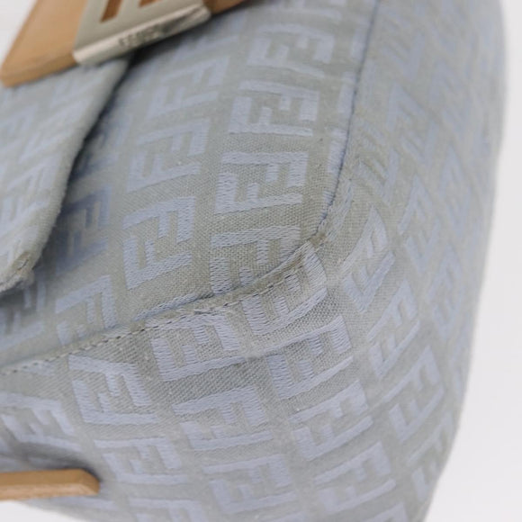 FENDI Zucchino Canvas Mamma Baguette Hand Bag Light Blue Silver Auth 159322V