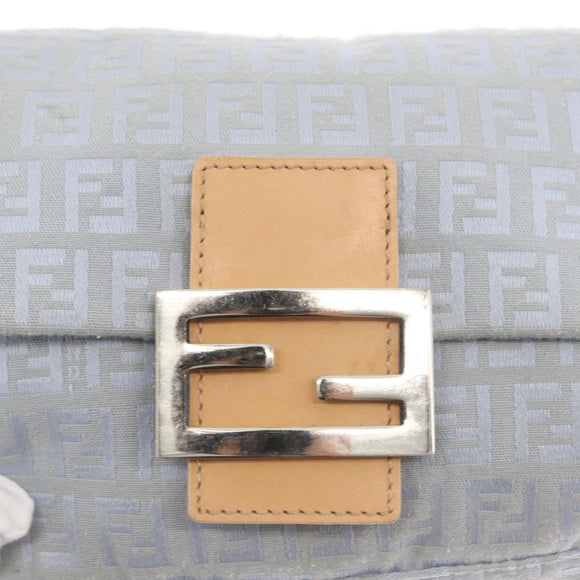 FENDI Zucchino Canvas Mamma Baguette Hand Bag Light Blue Silver Auth 159322V