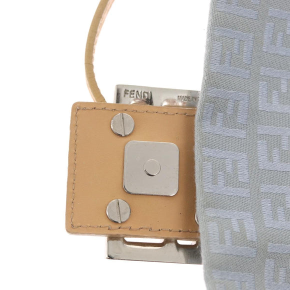 FENDI Zucchino Canvas Mamma Baguette Hand Bag Light Blue Silver Auth 159322V
