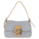 FENDI Zucchino Canvas Mamma Baguette Hand Bag Light Blue Silver Auth 159322V-13