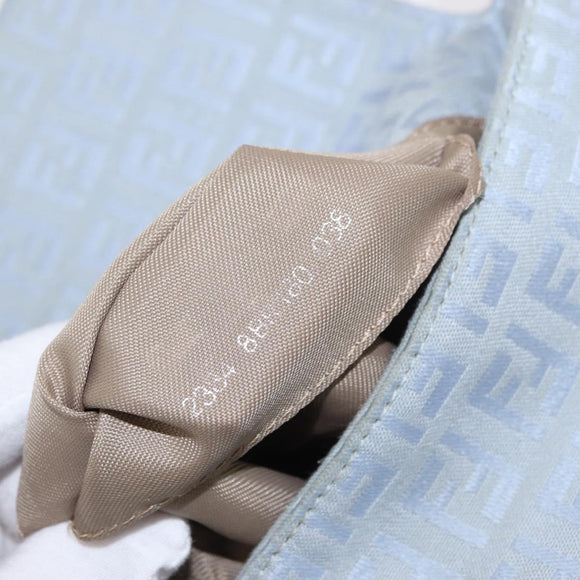 FENDI Zucchino Canvas Mamma Baguette Hand Bag Light Blue Silver Auth 159322V