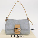 FENDI Zucchino Canvas Mamma Baguette Hand Bag Light Blue Silver Auth 159322V-12