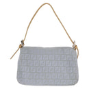 FENDI Zucchino Canvas Mamma Baguette Hand Bag Light Blue Silver Auth 159322V-2