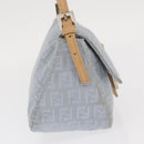 FENDI Zucchino Canvas Mamma Baguette Hand Bag Light Blue Silver Auth 159322V-4