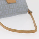 FENDI Zucchino Canvas Mamma Baguette Hand Bag Light Blue Silver Auth 159322V-7