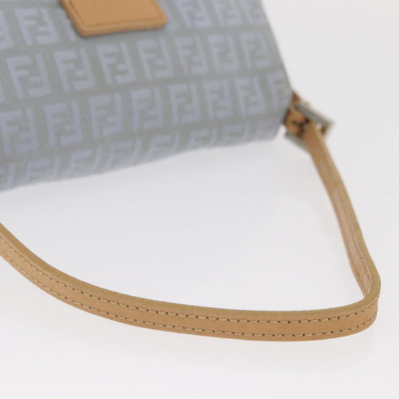 FENDI Zucchino Canvas Mamma Baguette Hand Bag Light Blue Silver Auth 159322V