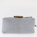 FENDI Zucchino Canvas Mamma Baguette Hand Bag Light Blue Silver Auth 159322V-5