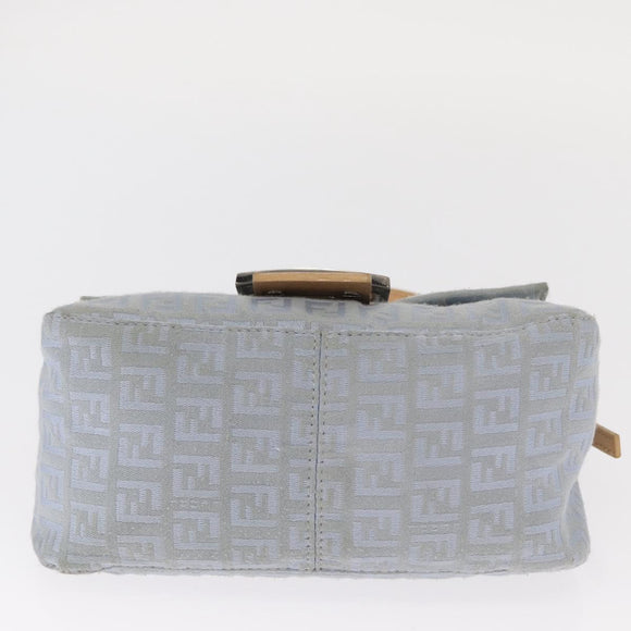 FENDI Zucchino Canvas Mamma Baguette Hand Bag Light Blue Silver Auth 159322V
