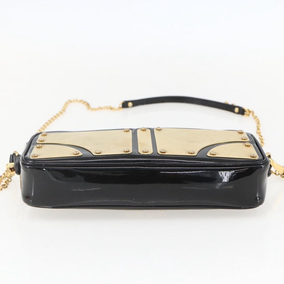 Miu Miu Chain Shoulder Bag Enamel 2way Black Gold Auth 159323V