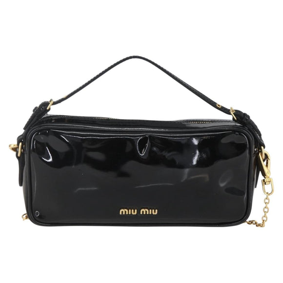 Miu Miu Chain Shoulder Bag Enamel 2way Black Gold Auth 159323V