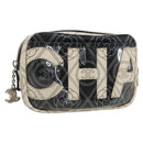 CHANEL Camelia Pouch PVC Black Silver CC Auth 159324V-1