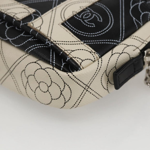 CHANEL Camelia Pouch PVC Black Silver CC Auth 159324V