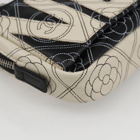 CHANEL Camelia Pouch PVC Black Silver CC Auth 159324V