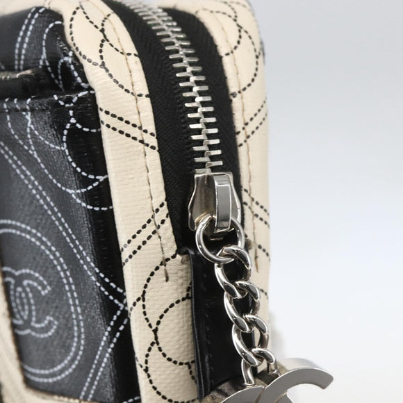 CHANEL Camelia Pouch PVC Black Silver CC Auth 159324V