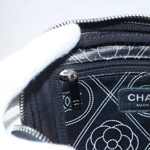 CHANEL Camelia Pouch PVC Black Silver CC Auth 159324V