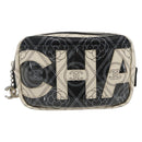 CHANEL Camelia Pouch PVC Black Silver CC Auth 159324V-2