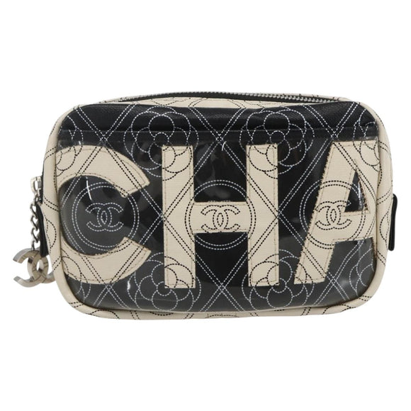 CHANEL Camelia Pouch PVC Black Silver CC Auth 159324V