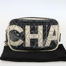 CHANEL Camelia Pouch PVC Black Silver CC Auth 159324V-23