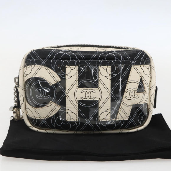 CHANEL Camelia Pouch PVC Black Silver CC Auth 159324V