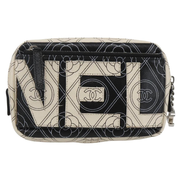 CHANEL Camelia Pouch PVC Black Silver CC Auth 159324V