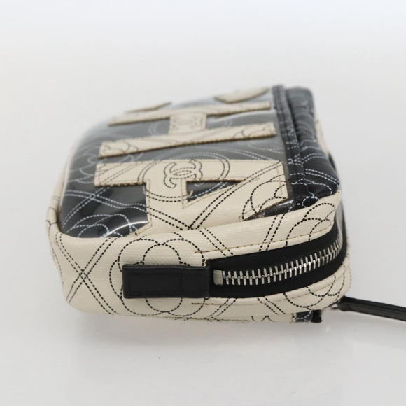 CHANEL Camelia Pouch PVC Black Silver CC Auth 159324V