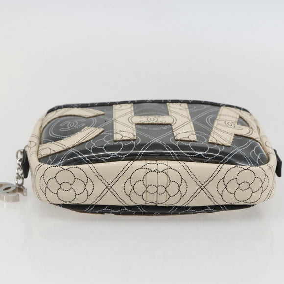 CHANEL Camelia Pouch PVC Black Silver CC Auth 159324V