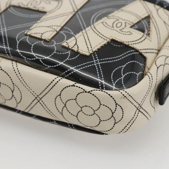 CHANEL Camelia Pouch PVC Black Silver CC Auth 159324V