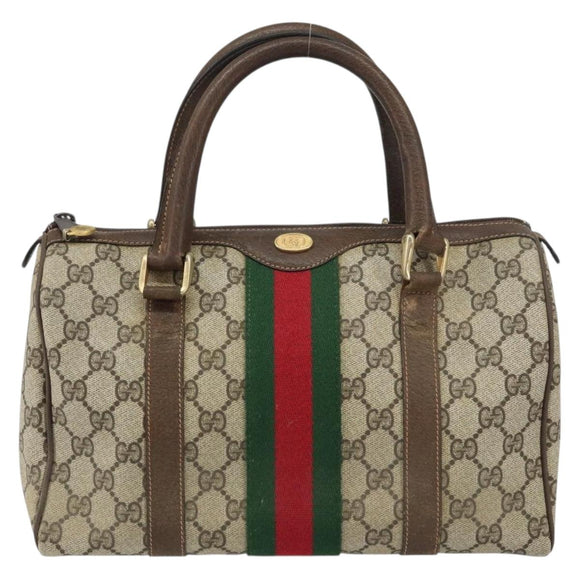 GUCCI GG Supreme Web Sherry Line Boston Bag PVC Beige Gold 010 378 Auth 159328
