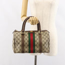 GUCCI GG Supreme Web Sherry Line Boston Bag PVC Beige Gold 010 378 Auth 159328-23