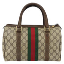 GUCCI GG Supreme Web Sherry Line Boston Bag PVC Beige Gold 010 378 Auth 159328-3