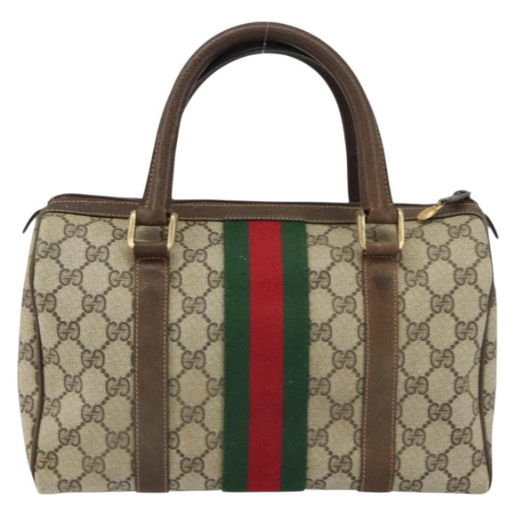 GUCCI GG Supreme Web Sherry Line Boston Bag PVC Beige Gold 010 378 Auth 159328