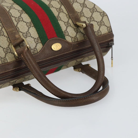 GUCCI GG Supreme Web Sherry Line Boston Bag PVC Beige Gold 010 378 Auth 159328