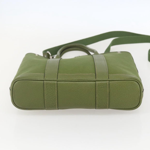 HERMES Garden File Hand Bag Canvas 2way Green Silver Auth 159329SAM