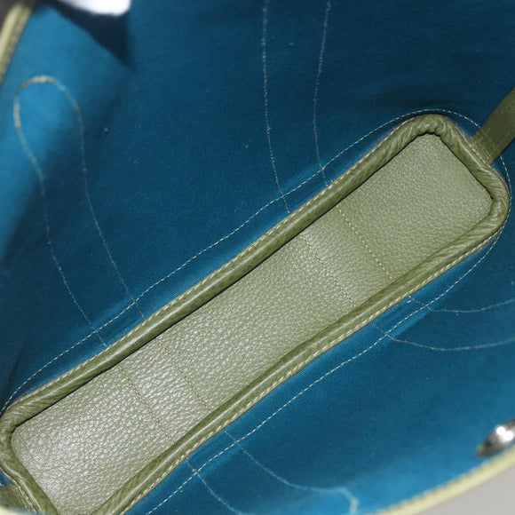 HERMES Garden File Hand Bag Canvas 2way Green Silver Auth 159329SAM