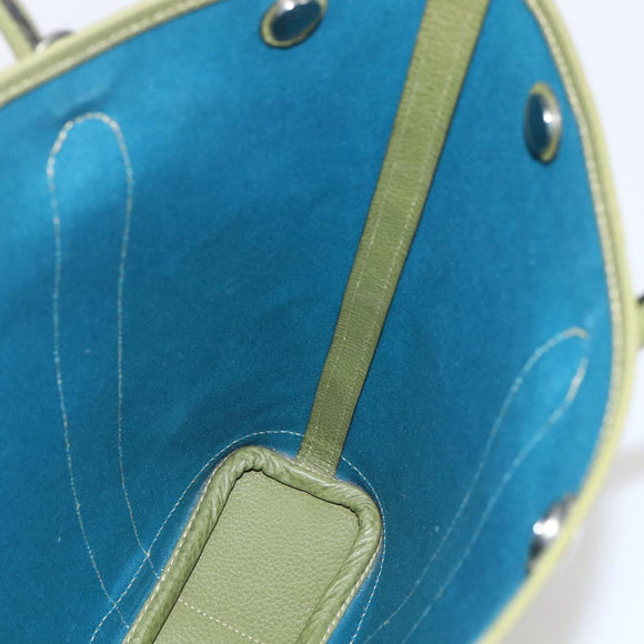HERMES Garden File Hand Bag Canvas 2way Green Silver Auth 159329SAM