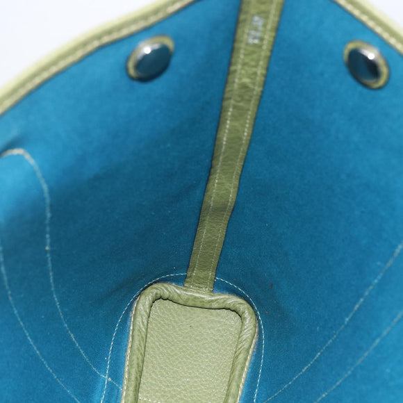 HERMES Garden File Hand Bag Canvas 2way Green Silver Auth 159329SAM