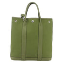 HERMES Garden File Hand Bag Canvas 2way Green Silver Auth 159329SAM-2