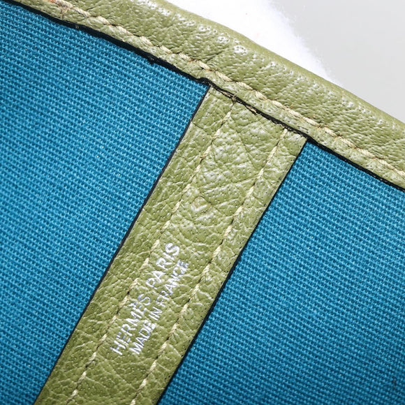 HERMES Garden File Hand Bag Canvas 2way Green Silver Auth 159329SAM