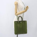 HERMES Garden File Hand Bag Canvas 2way Green Silver Auth 159329SAM-22