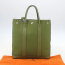HERMES Garden File Hand Bag Canvas 2way Green Silver Auth 159329SAM-23